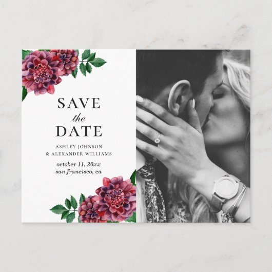 水色のブルゴーニュ花。マルーン日付を保存 ポストカード (正面)