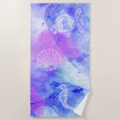 水色のブルースに浮かぶ水魚の海の海 ビーチタオル (正面)