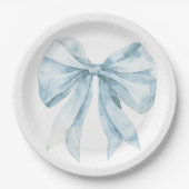 水色のブルーボウのミニマリストトイレベビーシャワー ペーパープレート (正面)