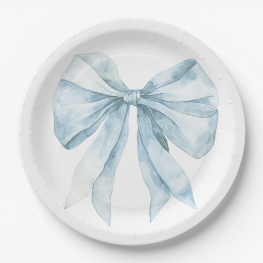 水色のブルーボウのミニマリストトイレベビーシャワー ペーパープレート (正面)