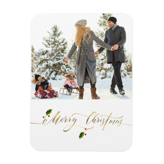 水色のベリー写真メリークリスマス マグネット (縦)