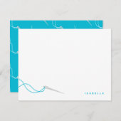 水色のミシン針と糸のカード ノートカード (正面/裏面)