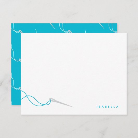 水色のミシン針と糸のカード ノートカード (正面/裏面)