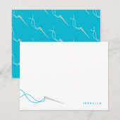 水色のミシン針と糸のカード - 現代の裁縫 ノートカード (正面/裏面)