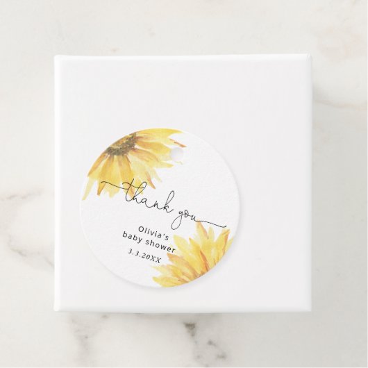 水色のミニマリストひまわり赤ちゃんシャワー フェイバータグ (インサイチュ)