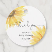 水色のミニマリストひまわり赤ちゃんシャワー フェイバータグ (正面)