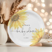 水色のミニマリストひまわり赤ちゃんシャワー ペーパープレート