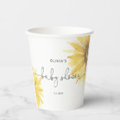 水色のミニマリストひまわり赤ちゃんシャワー 紙コップ (正面)
