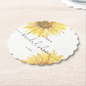 水色のミニマルなヒマワリのブライダルシャワー ペーパーコースター (アングル)