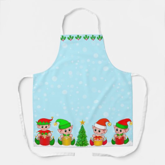 水色のモダンなクリスマスエルフのチーム エプロン (正面)