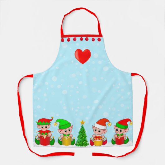 水色のモダンなクリスマスエルフ エプロン (正面)