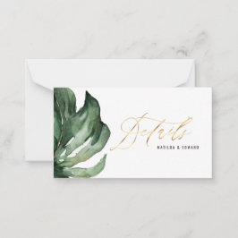 水色のヤシの葉と金ゴールド結婚の詳細 ノートカード