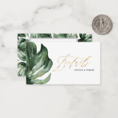 水色のヤシの葉と金ゴールド結婚の詳細 ノートカード (正面/裏面インサイチュ)