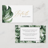 水色のヤシの葉と金ゴールド結婚の詳細 ノートカード (正面/裏面)