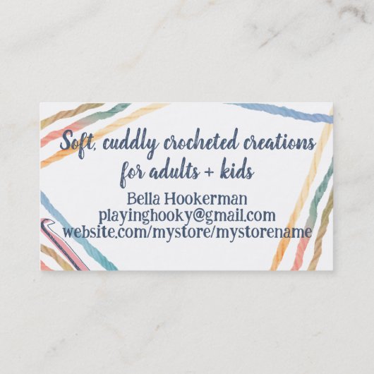 水色のヤーンクロシェのフックhomespunパッケージ 名刺 (裏面)