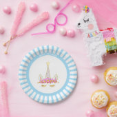 水色のユニコーンの誕生日グッズ 花と光 ペーパープレート (パーティー)