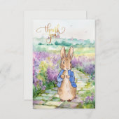 水色のユリアックを持つウサギのピーター サンキューカード (正面/裏面)