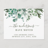 水色のユーカリ葉の家族が移動した 案内ポストカード (正面)