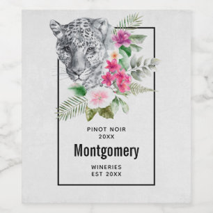 水色のワインを作る美しいヒョウの頭 ワインラベル