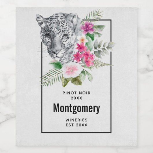 水色のワインを作る美しいヒョウの頭 ワインラベル (シングルラベル)