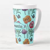 水色の上にシャビーなポピー赤い紫カスタマイズ可能な名前 カフェラテマグ (右アングル)