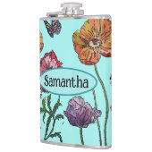 水色の上にシャビーなポピー赤い紫カスタマイズ可能な名前 フラスク (左)