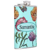 水色の上にシャビーなポピー赤い紫カスタマイズ可能な名前 フラスク (右)