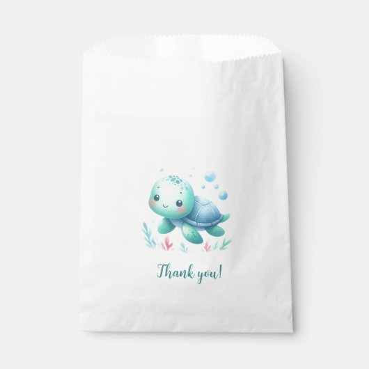 水色の亀の赤ちゃんシャワー フェイバーバッグ (正面)