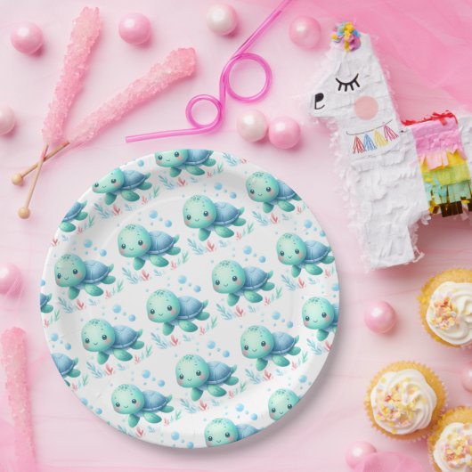水色の亀の赤ちゃんシャワー ペーパープレート (パーティー)