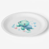 水色の亀の赤ちゃんシャワー ペーパープレート (アングル)