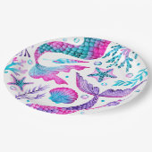 水色の人魚の尾、貝殻とヒトデ ペーパープレート (アングル)