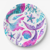 水色の人魚の尾、貝殻とヒトデ ペーパープレート (正面)