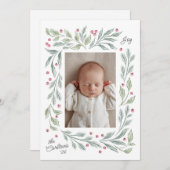 水色の休日の葉のベビーグリーティングカード シーズンカード (正面/裏面)