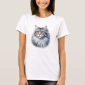 水色の優美な長毛猫 Tシャツ (正面)