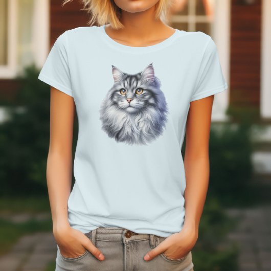 水色の優美な長毛猫 Tシャツ