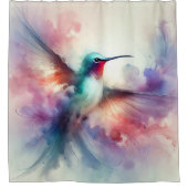 水色の優雅なハミングバード シャワーカーテン (正面)