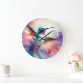水色の優雅なハミングバード ラージ壁時計 (ホーム)
