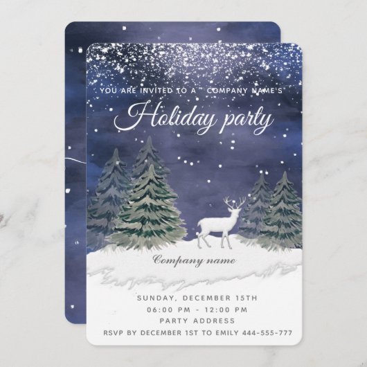 水色の冬のシーンホリデーパーティー会社inv 招待状 (正面/裏面)