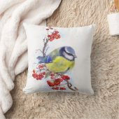 水色の冬のタイトマウスの鳥のイラストレーションブランチ クッション (ブランケット)