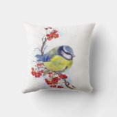 水色の冬のタイトマウスの鳥のイラストレーションブランチ クッション (裏面)