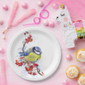 水色の冬のタイトマウスの鳥のイラストレーションブランチ ペーパープレート (パーティー)