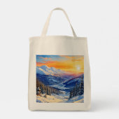 水色の冬の朝、日の出、食料品トート トートバッグ (裏面)