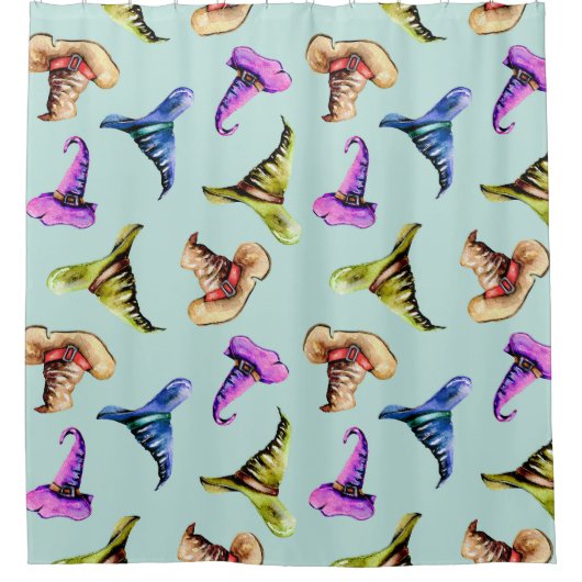 水色の古い帽子:青い背景。 シャワーカーテン (正面)