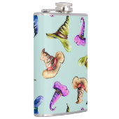 水色の古い帽子:青い背景。 フラスク (右)