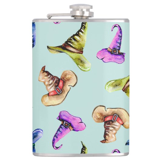 水色の古い帽子:青い背景。 フラスク (正面)