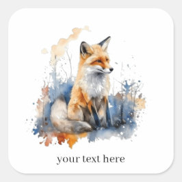水色の可愛いキツネ、カスタマイズ可能 スクエアシール