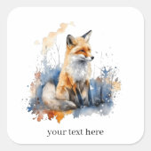 水色の可愛いキツネ、カスタマイズ可能 スクエアシール (正面)
