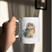 水色の可愛いフクロウ コーヒーマグカップ