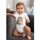 水色の可愛いフクロウ ベビーボディスーツ