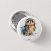 水色の可愛いフクロウ 缶バッジ (正面&裏面)